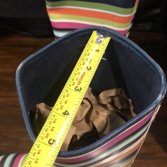 COACH Multi Stripe Mid Calf Rain Boots w Low Heel and Navy Lining Sz 7 - Picture 10 of 12